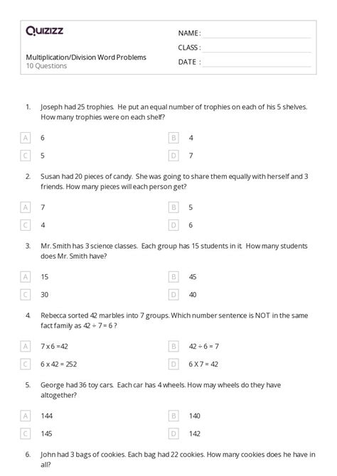 50+ Division Word Problems worksheets for 3rd Class on Quizizz | Free ...