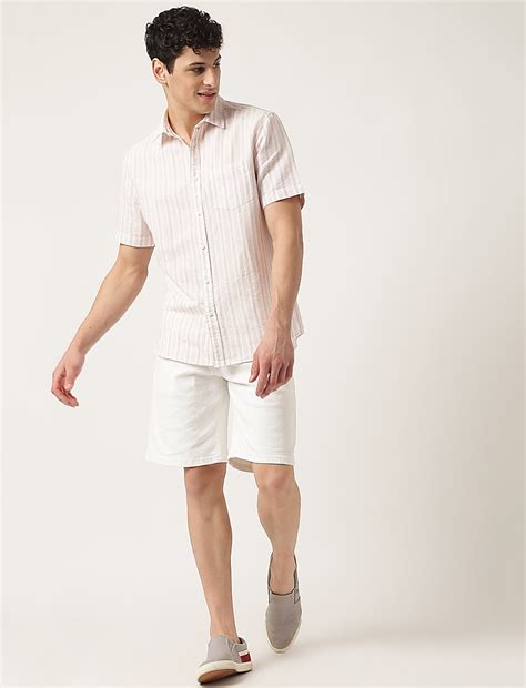 Buy Cotton Mix Striped Spread Collar Shirt at Marks & Spencer