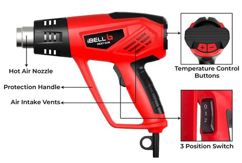 IBELL HG20-98 Heat Gun with 4 Nozzles, 2000W, 12 Temperatures 50 °C to ...