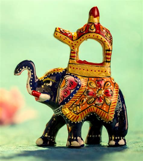 DreamKraft Metal Hand Painted 3 Inch Elephant Royal Sawari Ambabari ...
