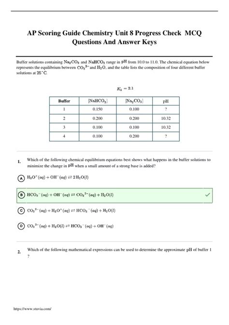 AP Scoring Guide Chemistry Unit 8 Progress Check MCQ Questions And ...