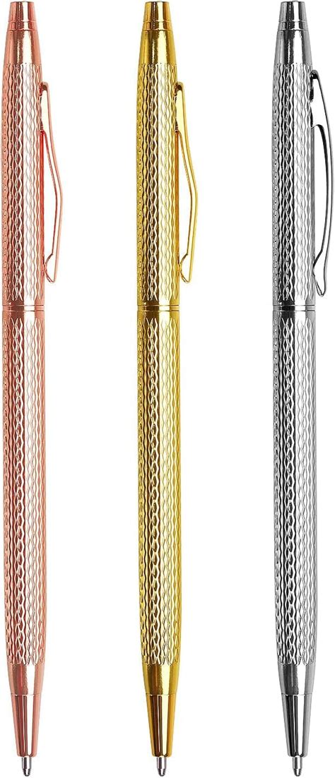 SCHMIDT Pack Of 3 Slim Metallic Ballpoint Pens Black Ink,stick writing ...