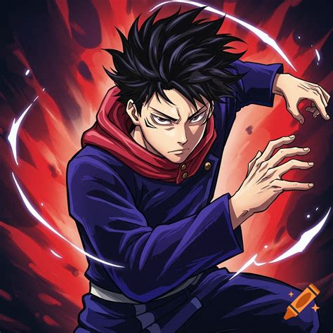 Anime male character with spiky hair, red hoodie, blue jacket in ...