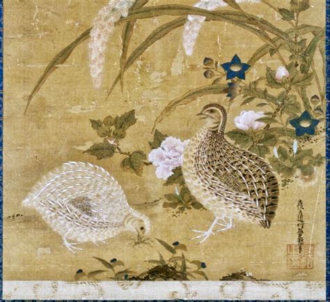 Quails and Millet. (Cropped). Tosa Mitsuoki. Japanese hanging scroll ...