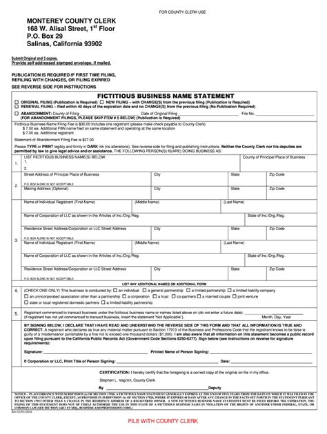 2016-2026 Form CA Fictitious Business Name - Monterey County - Blank ...