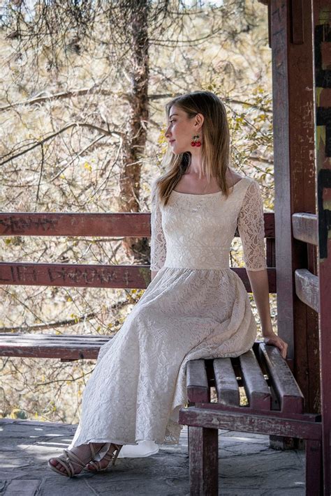 Cream Ivory Cotton Lace Wedding Dress 50s Wedding Dress Full Skirt Bridal Dress, Bridal Length ...