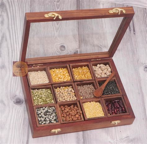Buy DELUX WOOD CARVER Wooden Handmade Spice Box With 12 Containers And ...