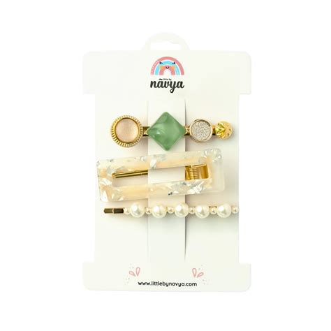 Bedazzled - Set of 3 Embellished Hair Clips, Acrylic Barrette & Pearl ...