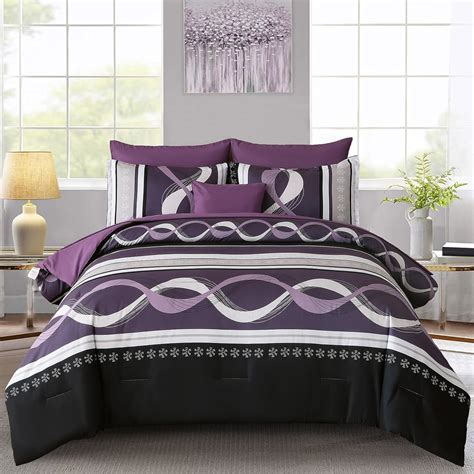 Amazon.com: Purple Comforter Set Queen Size, 8 Pieces Bed in a Bag ...