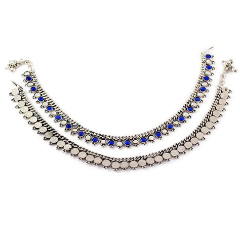925-Silver Ballika Vadhu Style Payal Gemstone Silver Anklet For Women ...