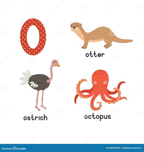 Set Animals with the Letter O. Otter, Ostrich, Octopus Stock Vector ...