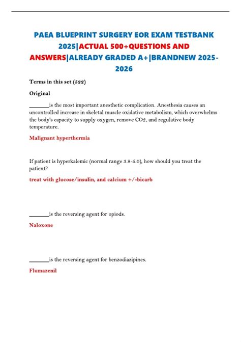 PAEA BLUEPRINT SURGERY EOR EXAM TESTBANK 2025|ACTUAL 500+QUESTIONS AND ...
