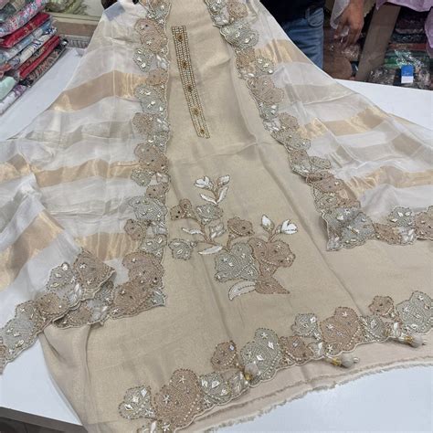 Ivory Unstitched Tissue Suit with Heavy Embroidered Dupatta – R K Suit ...