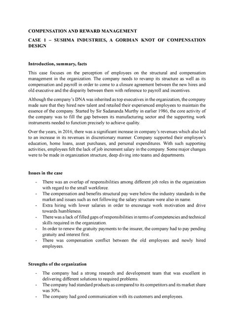 Compensation case 1 - case study with analysis - COMPENSATION AND ...