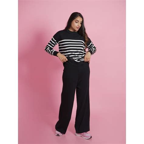 Buy Ansee by Addery Black Striped Top with Pant (Set of 2) Online
