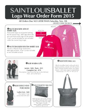 Fillable Online stlouisballet Logo Wear Order Form 2015 - Saint Louis ...