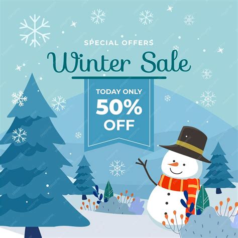 Hand drawn flat winter sale illustration and banner | Premium Vector