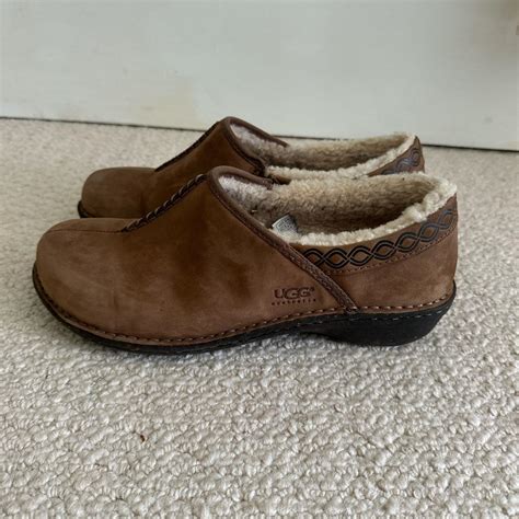 UGG Bettey Brown Suede/Shearling Lined Clogs Worn... - Depop