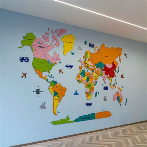 3D Colorful Wooden World Map for wall • The Map Store