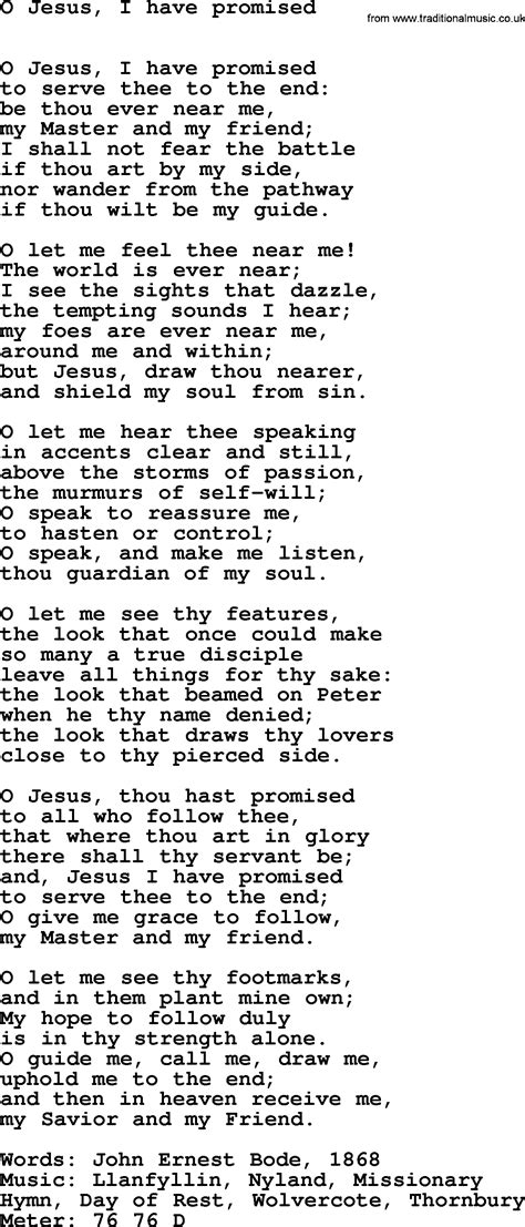 Hymns Ancient and Modern, Song: O Jesus, I Have Promised - lyrics, midi ...