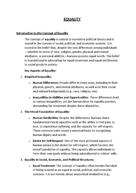 Equality - Summary B.a Programme - EQUALITY Introduction to the Concept ...