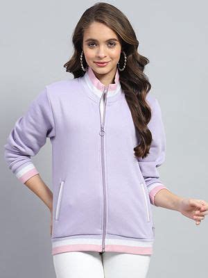 Buy Monte Carlo Womens Lavender Solid Mock Neck Full Sleeve Jacket (S ...