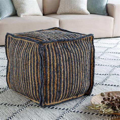Surya Perth Farmhouse Natural/Multi Cotton Square Ottoman in the ...