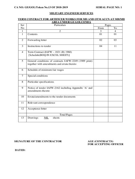 Fillable Online TERM CONTRACT FOR ARTIFICERS WORKS AT ... Fax Email ...