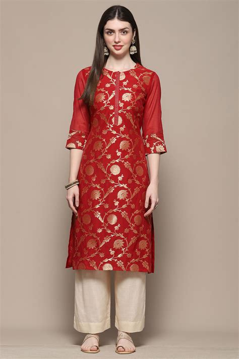 Red Polyester Straight Kurta at Biba India