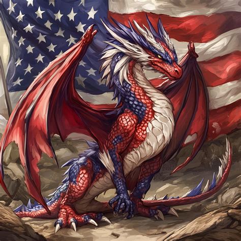 Patriotic Dragon Art Print: USA Flag Fantasy Poster (Digital Download ...