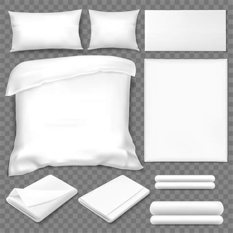 Top view of white linen or double sleeping set with pillows, sheets and ...