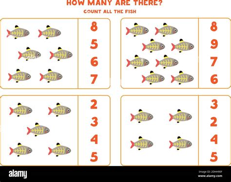 Counting game for kids. Count all x ray fish. Worksheet for children ...