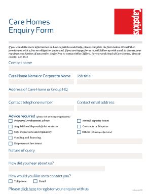 Fillable Online BCare Homesb Enquiry bFormb - Capsticks Fax Email Print ...