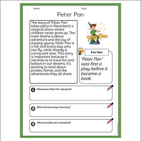 Peter Pan | Reading Passage Comprehension Questions Writing Facts Work ...