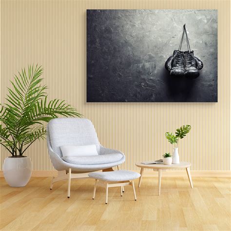 Old Boxing Gloves Hang On Nail Canvas Painting Synthetic Frame ...