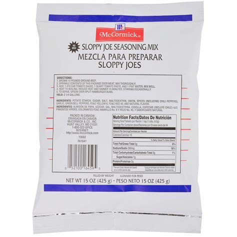 Sloppy Joe Mix Nutrition Facts at Travis Day blog