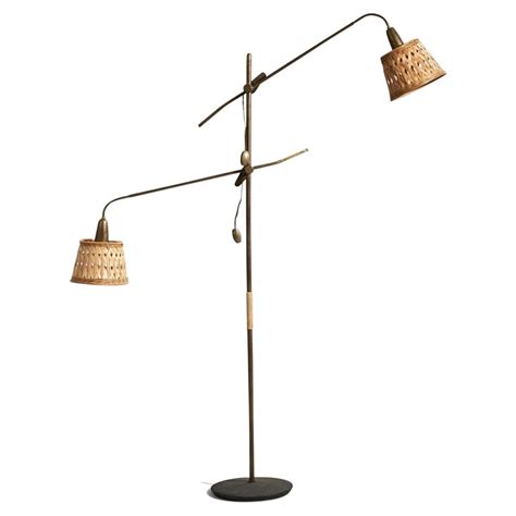 Italian Designer, Adjustable Floor Lamp, Brass, Rattan, Italy, 1940s at ...
