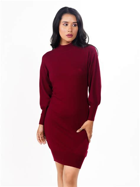Buy Maroon Solid Slip-On Short Dress - Zink London
