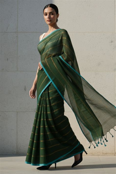 Buy Starry Forest Mul Cotton Green Saree Online - Indidha.
