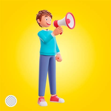 3d render cute boy with megaphone | Premium PSD