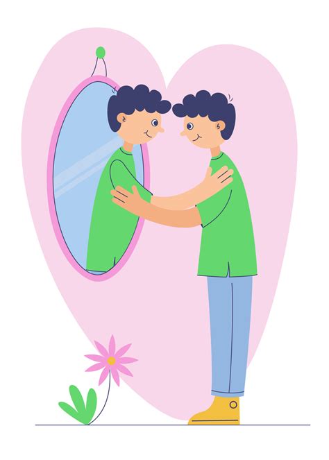 A young man hugs his own reflection in the mirror. Love yourself, self ...