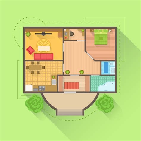 Casa piso Design de interiores projeto vista de cima | Vetor Premium