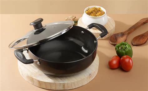 Buy Vinod Black Pearl Hard Anodised Deep Kadai with Glass Lid 3.1 ...