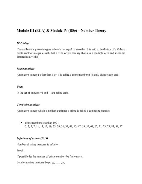 Number Theory - Notes - Module III (BCA) & Module IV (BSc) – Number ...
