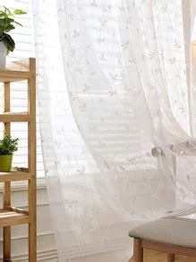 1pc White Polyester Fiber Embroidered Sheer Curtain With Vine & Leaf ...