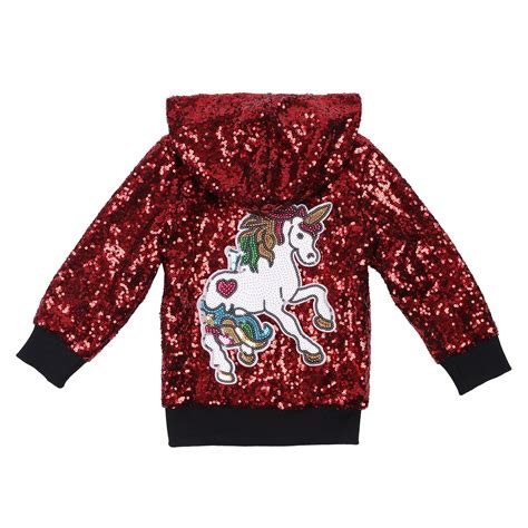 ANATA Girl Fall Sequin Jacket Kids Unicorn Novelty Hoodie Jacket Zipper ...