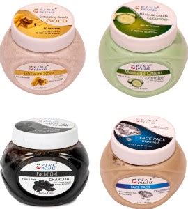 PINK PLUMS Diamond Face pack, Charcoal Gel, Cucumber Massage Cream and ...