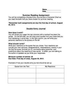 Fillable Online You will be completing a Double Entry Journal and a ...