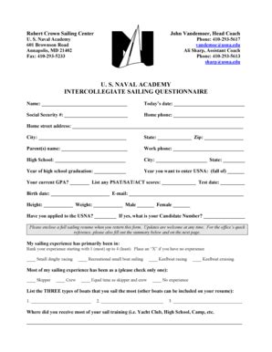 Fillable Online Us naval academy intercollegiate sailing questionnaire ...