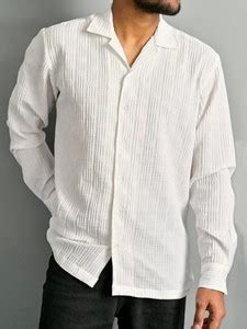 Lyphy Men Self Design Casual White Shirt - Buy Lyphy Men Self Design ...